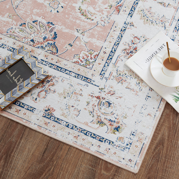 One Allium Way® Janigian Chenille Distressed Pink Rug Wayfair